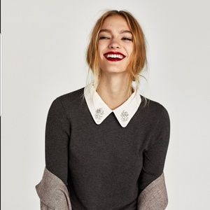 Zara Knit Removable Jeweled Collar Sweater